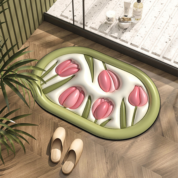 3D Visual Stereoscopic Velvet Floor Mat – Tulip Pink