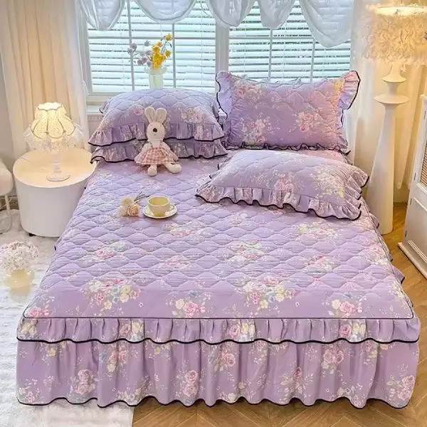 Non-slip 3 Pieces Bedskirt Bedsheet Set