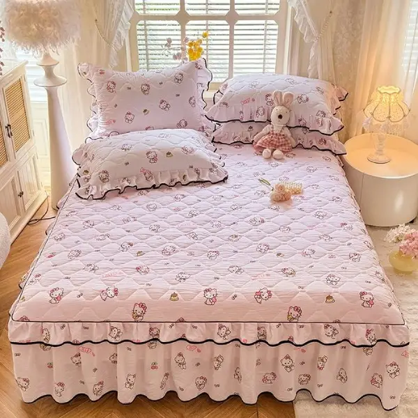 Non-slip 3 Pieces Bedskirt Bedsheet Set